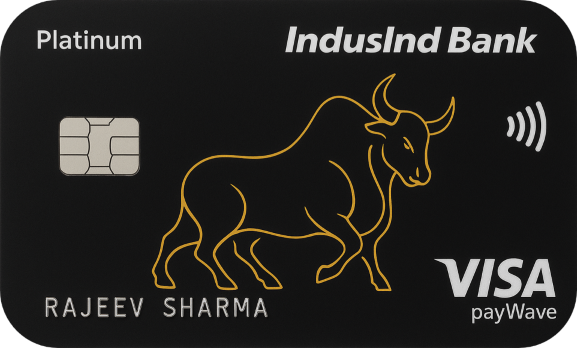 IndusInd Bank Platinum Credit Card with golden bull design and Visa payWave logo