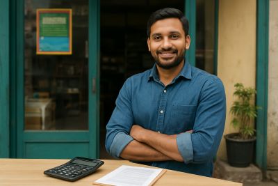 Self-employed businessman reviewing personal loan eligibility documents